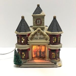 Old Time City Hall Lighted Christmas Village